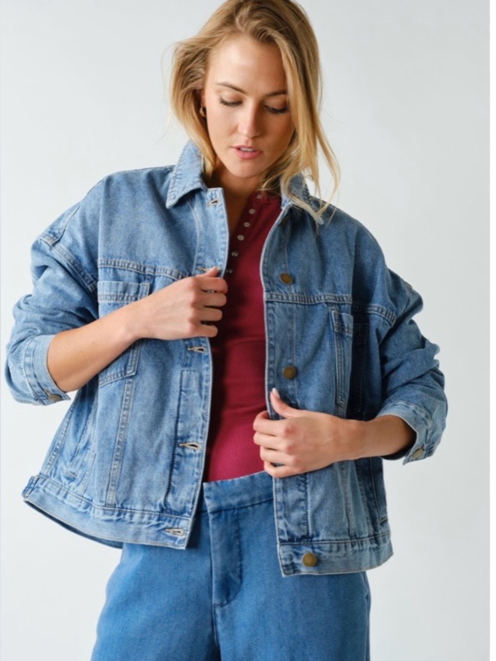 Mono b Classic Light Blue Denim Jacket - Women's Casual Coat
